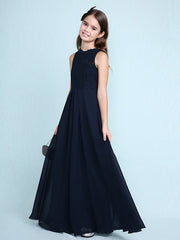 Sheath Column Scoop Neck Floor Length Chiffon & Lace Junior Bridesmaid Dress