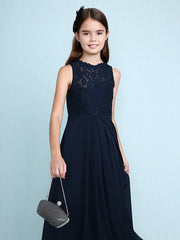 Sheath Column Scoop Neck Floor Length Chiffon & Lace Junior Bridesmaid Dress