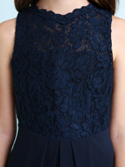 Sheath Column Scoop Neck Floor Length Chiffon & Lace Junior Bridesmaid Dress