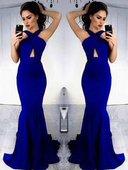 Sheath Halter Sleeveless Sweep/Brush Train With Ruched Satin Dresses