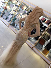 Sheath Long Sleeves Scoop Floor-Length Sequin Tulle Muslim Dresses