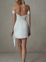 Aimishang Sheath Off-The-Shoulder Short Mini Silk Like Satin Wedding Dresses
