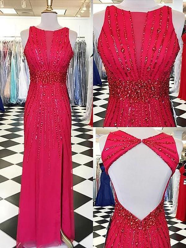 Sheath Sleeveless Floor-Length Chiffon Dresses With Beading