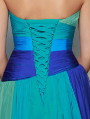A-Line Color Block Dress Wedding Guest Prom Floor Length Sleeveless Sweetheart Chiffon Backless with Ruched Crystals