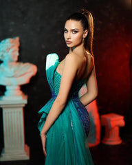 Shining Strapless Beading Split Prom Dress - Sleeveless