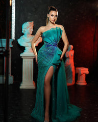 Shining Strapless Beading Split Prom Dress - Sleeveless