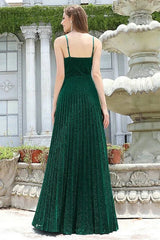 Shinning Dark Green V-Neck Long Evening Dresses