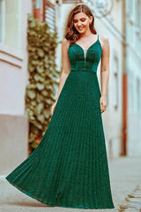 Shinning Dark Green V-Neck Long Evening Dresses