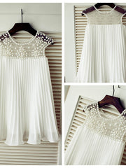 Short Sleeve A-Line Flower Girl Dress with Beading and Draping