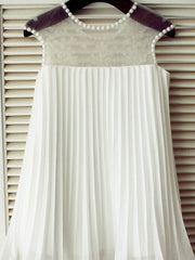 Short Sleeve A-Line Flower Girl Dress with Beading and Draping