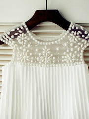 Short Sleeve A-Line Flower Girl Dress with Beading and Draping
