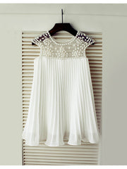 Short Sleeve A-Line Flower Girl Dress with Beading and Draping