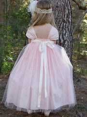 Short Sleeve Ball Gown Flower Girl Dress With Bow