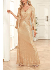 Aimishang Mermaid / Trumpet Mother of the Bride Dress Wedding Guest Party Sparkle & Shine Scoop Neck V Neck Floor Length Sequined 3/4 Length Sleeve with Ruching Solid Color