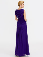 Aimishang Sheath / Column Mother of the Bride Dress Color Block Lace Up Cowl Neck Ankle Length Chiffon Charmeuse Sleeveless with Criss Cross Beading
