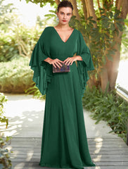 Aimishang  A-Line Mother of the Bride Dress Formal Wedding Guest Elegant V Neck Floor Length Chiffon 3/4 Length Sleeve with Ruched