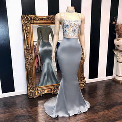 Silver High Neck Criss-Cross Crystal Mermaid Prom Dress