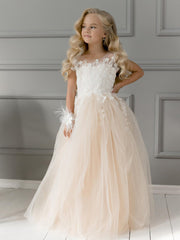 Simple A-Line Tulle Appliques Lace Flower Girl Dress
