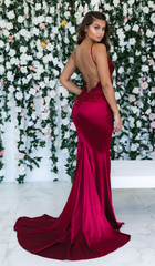 Simple Red Spaghetti Strap Appliques Prom Dress