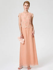 Aimishang Sheath / Column Mother of the Bride Dress Formal Vintage Inspired Jewel Neck Ankle Length Chiffon Beaded Lace Short Sleeve No with Lace Beading