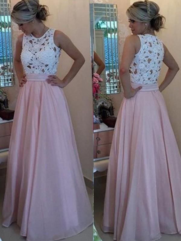 Sleeveless A-line Floor-Length Applique Formal Dresses With Scoop Neck