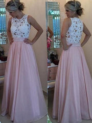 Sleeveless A-line Floor-Length Applique Formal Dresses With Scoop Neck