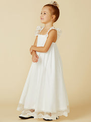 Sleeveless A-Line Flower Girl Dress with Lace and Pleats