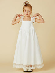 Sleeveless A-Line Flower Girl Dress with Lace and Pleats