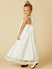 Sleeveless A-Line Flower Girl Dress with Lace and Pleats