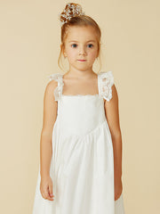 Sleeveless A-Line Flower Girl Dress with Lace and Pleats