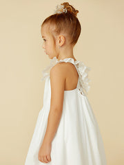 Sleeveless A-Line Flower Girl Dress with Lace and Pleats