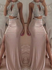 Sleeveless Halter Floor-Length With Beading Chiffon Two Piece Dresses