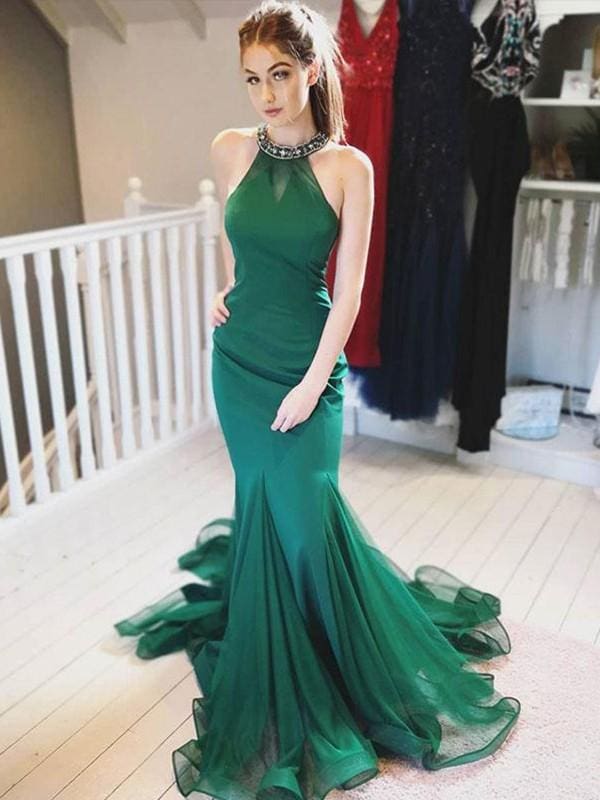 Sleeveless Halter Sweep/Brush Train With Ruffles Organza Dresses