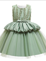 Sleeveless Jewel Neck Ball Gown Pageant Dress for Flower Girl With Beading Appliques