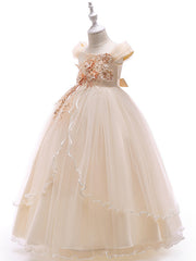 Sleeveless Off Shoulder Ball Gown with Floral Bow-Flower Girl Dress