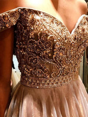 Sleeveless Off-The-Shoulder Floor-Length Tulle With Beading Dresses