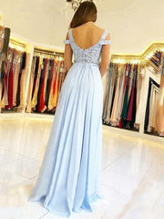 Sleeveless Off-The-Shoulder Floor-Length With Applique Chiffon Dresses