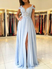 Sleeveless Off-The-Shoulder Floor-Length With Applique Chiffon Dresses