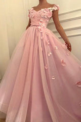Sleeveless Off-The-Shoulder Floor-Length With Applique Tulle Dresses