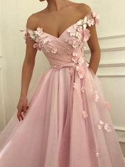 Sleeveless Off-The-Shoulder Floor-Length With Applique Tulle Dresses