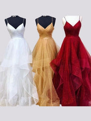 Sleeveless Spaghetti Straps Floor-Length Organza With Ruffles Dresses