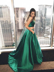 Sleeveless Square Floor-Length With Ruffles Satin Two Piece Dresses