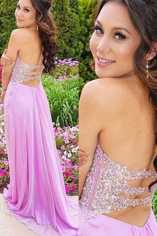 Sleeveless Sweetheart Chiffon With Applique Sweep/Brush Train Dresses