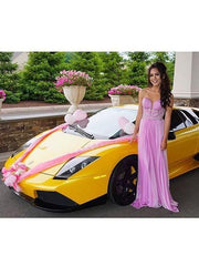 Sleeveless Sweetheart Chiffon With Applique Sweep/Brush Train Dresses