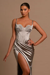 Sleeveless Sweetheart Evening Dress - Sliver Designed