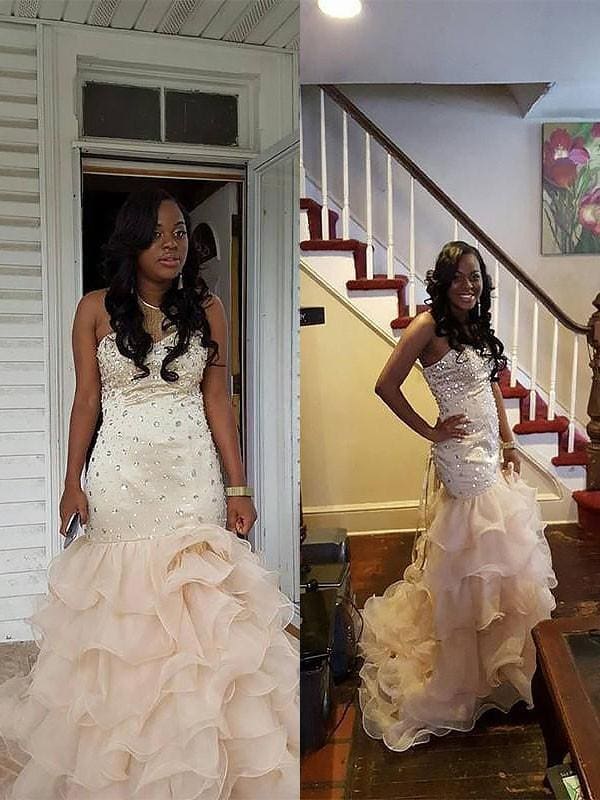 Sleeveless Sweetheart Mermaid Prom Dresses With Beading Sweep/Brush Train