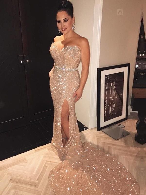 Sleeveless Sweetheart Sweep/Brush Train With Beading Sequins Dresses