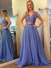 Sleeveless V-Neck Chiffon With Beading Floor-Length Two Piece Dresses