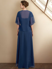 Aimishang  A-Line Mother of the Bride Dress Wedding Guest Elegant High Low Square Neck Asymmetrical Tea Length Chiffon Lace Cap Sleeve Fall Wrap Included with Sequin Appliques Side-Draped