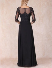 Aimishang A-Line Mother of the Bride Dress Wedding Guest Elegant V Neck Floor Length Chiffon Lace 3/4 Length Sleeve with Ruching Solid Color